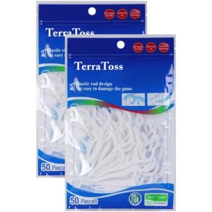TerraToss Dental Floss Picks [100 Pcs] | Premium Toothpicks for Fresh Breath, Clean Teeth & Healthy Gums (100)